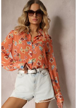 Pomarańczowa Koszula Lekko Transparentna w Kwiecisty Print Gremelia ze sklepu Renee odzież w kategorii Koszule damskie - zdjęcie 172099040