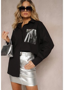Czarna Koszula z Bawełny z Imitacją Kieszeni o Metalicznym Wykończeniu Hecilla ze sklepu Renee odzież w kategorii Koszule damskie - zdjęcie 172099060
