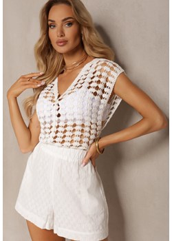 Biały Bawełniany Top z Szydełkowej Tkaniny bez Rękawów Meaza ze sklepu Renee odzież w kategorii Bluzki damskie - zdjęcie 172099070