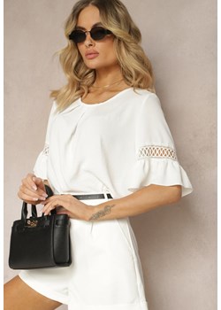 Biała Luźna Bluzka z Ażurową Wstawką na Rękawach Birian ze sklepu Renee odzież w kategorii Bluzki damskie - zdjęcie 172099110