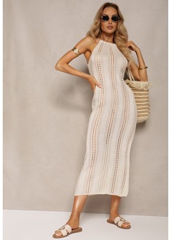 Beżowa Ażurowa Sukienka na Ramiączkach z Głębokim Wycięciem Inacilla ze sklepu Renee odzież w kategorii Sukienki - zdjęcie 172099150