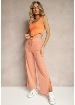 Pomarańczowe Spodnie z Szerokimi Nogawkami i Gumką w Talii z Rozcięciami Kamllia ze sklepu Renee odzież w kategorii Spodnie damskie - zdjęcie 172099230