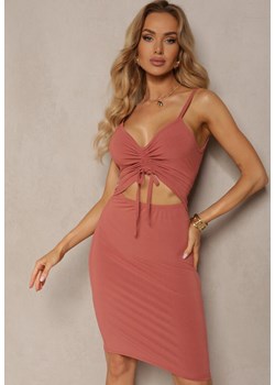 Różowa Sukienka na Cienkich Ramiączkach z Wycięciami i Ściągaczem Venola ze sklepu Renee odzież w kategorii Sukienki - zdjęcie 172099380