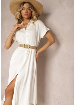 Biała Sukienka Koszulowa z Lnem i Wiskozą Jucilla ze sklepu Renee odzież w kategorii Sukienki - zdjęcie 172099420