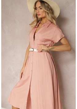 Ciemnoróżowa Sukienka Koszulowa z Lnem i Wiskozą Jucilla ze sklepu Renee odzież w kategorii Sukienki - zdjęcie 172099423