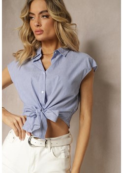 Granatowa Koszula z Bawełny Wiązana na Dole z Guzikami Frola ze sklepu Renee odzież w kategorii Koszule damskie - zdjęcie 172099433