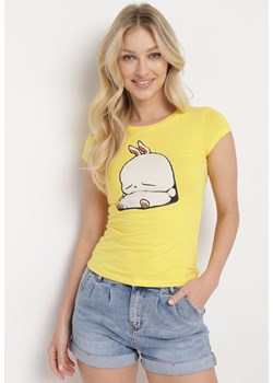 Żółty Bawełniany T-shirt z Ozdobnym Nadrukiem Ianestra ze sklepu Born2be Odzież w kategorii Bluzki damskie - zdjęcie 172102472