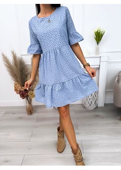 Błękitna Ażurowa Sukienka z Falbankami ze sklepu ModnaKiecka.pl w kategorii Sukienki - zdjęcie 172106632