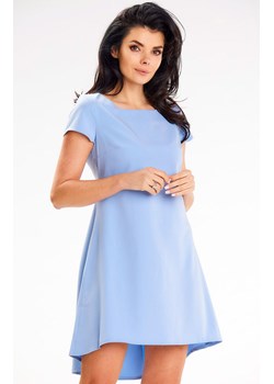 Asymetryczna sukienka mini z krótkim rękawem błękitna A645, Kolor błękitny, Rozmiar M, Awama ze sklepu Primodo w kategorii Sukienki - zdjęcie 172108862