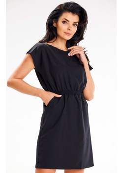 Sukienka mini z gumką w pasie czarna A646, Kolor czarny, Rozmiar L, Awama ze sklepu Primodo w kategorii Sukienki - zdjęcie 172108874