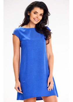 Elegancka sukienka mini niebieska z krótkim rękawem A647, Kolor niebieski, Rozmiar M, Awama ze sklepu Primodo w kategorii Sukienki - zdjęcie 172108890