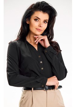 Koszula damska czarna na stójce z długim rękawem A649, Kolor czarny, Rozmiar L, Awama ze sklepu Primodo w kategorii Koszule damskie - zdjęcie 172108902