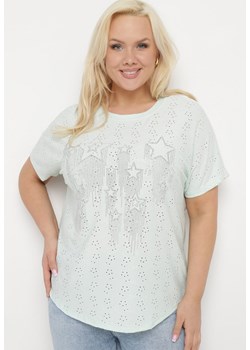 Miętowy T-shirt Bluzka z Cyrkoniami w Gwiazdki Tleina ze sklepu Born2be Odzież w kategorii Bluzki damskie - zdjęcie 172111494