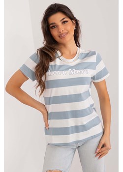 Damski t-shirt dzianinowy w paski szaro-niebieski ze sklepu 5.10.15 w kategorii Bluzki damskie - zdjęcie 172115912