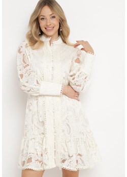 Beżowa Sukienka Koronkowa z Falbanką Chloreina ze sklepu Born2be Odzież w kategorii Sukienki - zdjęcie 172118301