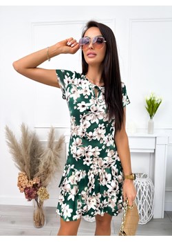 Zielona Sukienka w Beżowe Kwiaty ze sklepu ModnaKiecka.pl w kategorii Sukienki - zdjęcie 172119780