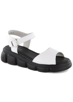 Skórzane sandały damskie na koturnie białe Vinceza 7884 ze sklepu ButyModne.pl w kategorii Sandały damskie - zdjęcie 172120331