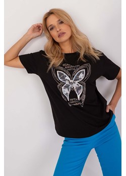 Czarny luźny t-shirt damski z motylem ze sklepu 5.10.15 w kategorii Bluzki damskie - zdjęcie 172123000