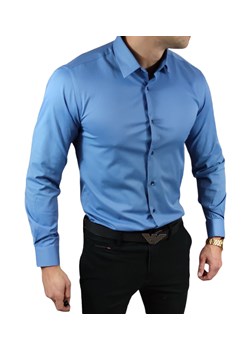 Klasyczna  koszula slim fit  niebieska elegancka ESP06   DM ze sklepu Moda Męska w kategorii Koszule męskie - zdjęcie 172129624