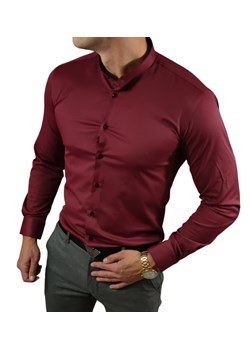 Koszula elegancka  ze stójką slim fit  bordowa ESP013   DM ze sklepu Moda Męska w kategorii Koszule męskie - zdjęcie 172129672