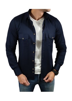 Koszula casualowa slim fit z kieszonkami  granatowa ESP014 DM ze sklepu Moda Męska w kategorii Koszule męskie - zdjęcie 172129694