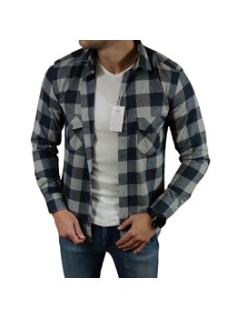 Ciepła koszula flanelowa slim fit z kieszonkami  czarno-biała krata  ESP015  DM ze sklepu Moda Męska w kategorii Koszule męskie - zdjęcie 172129721