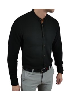 Koszula tkanina lniana grubsza  ze stójką slim fit czarna ESP010   DM ze sklepu Moda Męska w kategorii Koszule męskie - zdjęcie 172129771