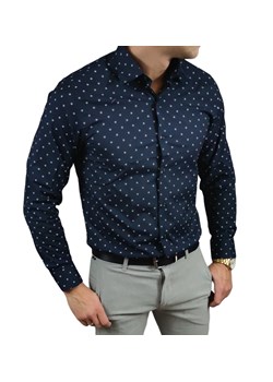 Koszula  slim fit   granatowa płatki  ESP015   DM ze sklepu Moda Męska w kategorii Koszule męskie - zdjęcie 172129892