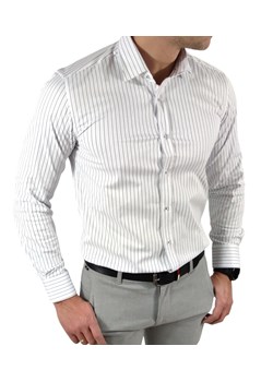 Koszula  slim fit   biała w czarne paseczki  ESP019    DM ze sklepu Moda Męska w kategorii Koszule męskie - zdjęcie 172129921