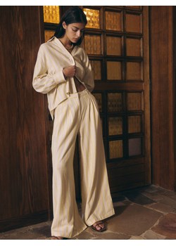 Reserved - Szerokie spodnie w pasy z wiskozą - jasnożółty ze sklepu Reserved w kategorii Spodnie damskie - zdjęcie 172130344