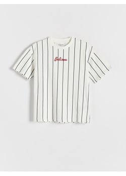 Reserved - T-shirt oversize w paski - złamana biel ze sklepu Reserved w kategorii T-shirty chłopięce - zdjęcie 172132244