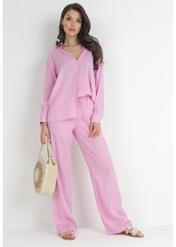 Różowe Szerokie Spodnie High Waist Melsa ze sklepu Born2be Odzież w kategorii Spodnie damskie - zdjęcie 172132842