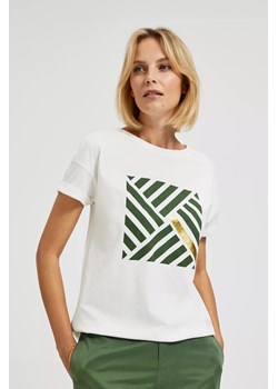 T-shirt z geometrycznym wzorem i okrągłym dekoltem biały ze sklepu Moodo.pl w kategorii Bluzki damskie - zdjęcie 172136392