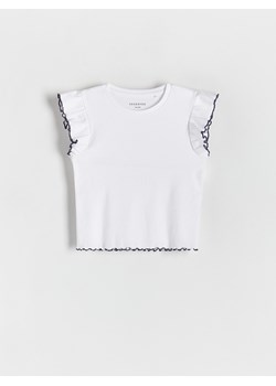 Reserved - Prążkowany t-shirt - biały ze sklepu Reserved w kategorii Bluzki dziewczęce - zdjęcie 172140293