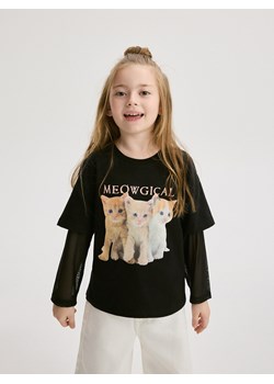 Reserved - Koszulka z nadrukiem - czarny ze sklepu Reserved w kategorii Bluzki dziewczęce - zdjęcie 172141033
