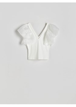 Reserved - Bluzka z tiulem - złamana biel ze sklepu Reserved w kategorii Bluzki damskie - zdjęcie 172141173