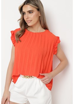 Pomarańczowy Koszulka Top Plisowany z Krótkim Rękawem Cevaga ze sklepu Born2be Odzież w kategorii Bluzki damskie - zdjęcie 172147401