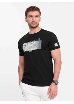 T-shirt męski bawełniany z logotypem - czarny V2 OM-TSPT-0139 ze sklepu ombre w kategorii T-shirty męskie - zdjęcie 172152203