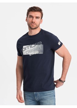 Męski t-shirt bawełniany z logotypem - granatowy V3 OM-TSPT-0139 ze sklepu ombre w kategorii T-shirty męskie - zdjęcie 172152212