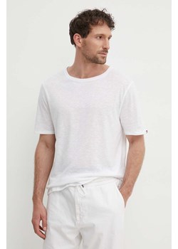 Tommy Hilfiger t-shirt z domieszką lnu kolor biały gładki UM0UM03226 ze sklepu ANSWEAR.com w kategorii T-shirty męskie - zdjęcie 172153032