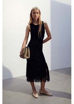 H & M - Dzianinowa sukienka z frędzlami - Czarny ze sklepu H&M w kategorii Sukienki - zdjęcie 172155743