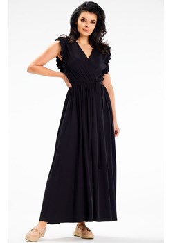 Sukienka maxi z kopertowym dekoltem czarna A638, Kolor czarny, Rozmiar L, Awama ze sklepu Primodo w kategorii Sukienki - zdjęcie 172157104