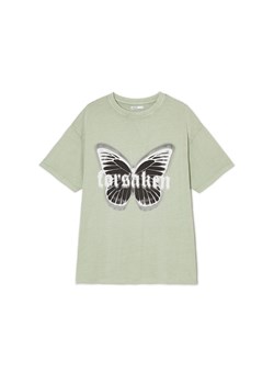 Cropp - Zielona koszulka z motylem - zielony ze sklepu Cropp w kategorii Bluzki damskie - zdjęcie 172160880