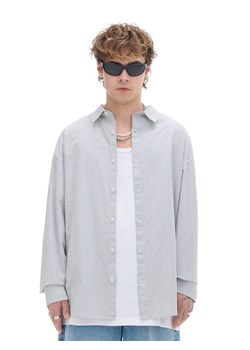 Cropp - Koszula z długim rękawem w pionowe paski - jasny szary ze sklepu Cropp w kategorii Koszule męskie - zdjęcie 172160950