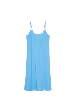 Cropp - Niebieska sukienka midi z wiskozy i lnu - błękitny ze sklepu Cropp w kategorii Sukienki - zdjęcie 172161013
