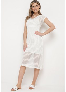 Biała Ażurowa Sukienka z Krótkim Rękawem i Halką Zeliana ze sklepu Born2be Odzież w kategorii Sukienki - zdjęcie 172164161