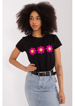 T-Shirt Z Aplikacją W Kwiaty czarny ze sklepu 5.10.15 w kategorii Bluzki damskie - zdjęcie 172164774