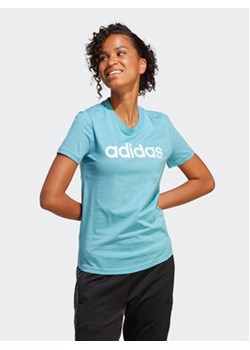 adidas T-Shirt Essentials Slim Logo T-Shirt IC0629 Błękitny Slim Fit ze sklepu MODIVO w kategorii Bluzki damskie - zdjęcie 172165732