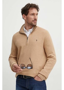 Polo Ralph Lauren sweter bawełniany kolor brązowy lekki z półgolfem ze sklepu ANSWEAR.com w kategorii Swetry męskie - zdjęcie 172170361