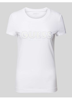 T-shirt z wyhaftowanym logo i obszyciem ozdobnymi kamieniami ze sklepu Peek&Cloppenburg  w kategorii Bluzki damskie - zdjęcie 172171120